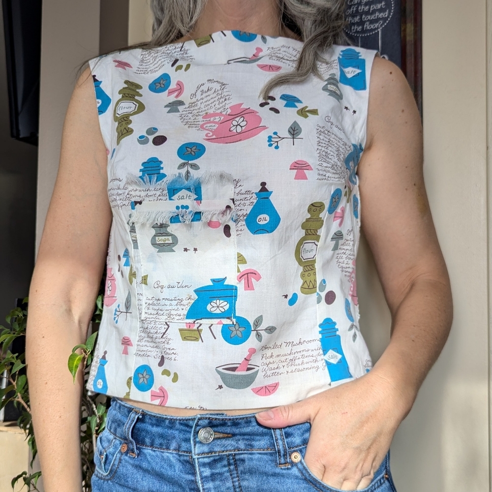 VINTAGE TABLECLOTH TOP sleeveless upcycled S